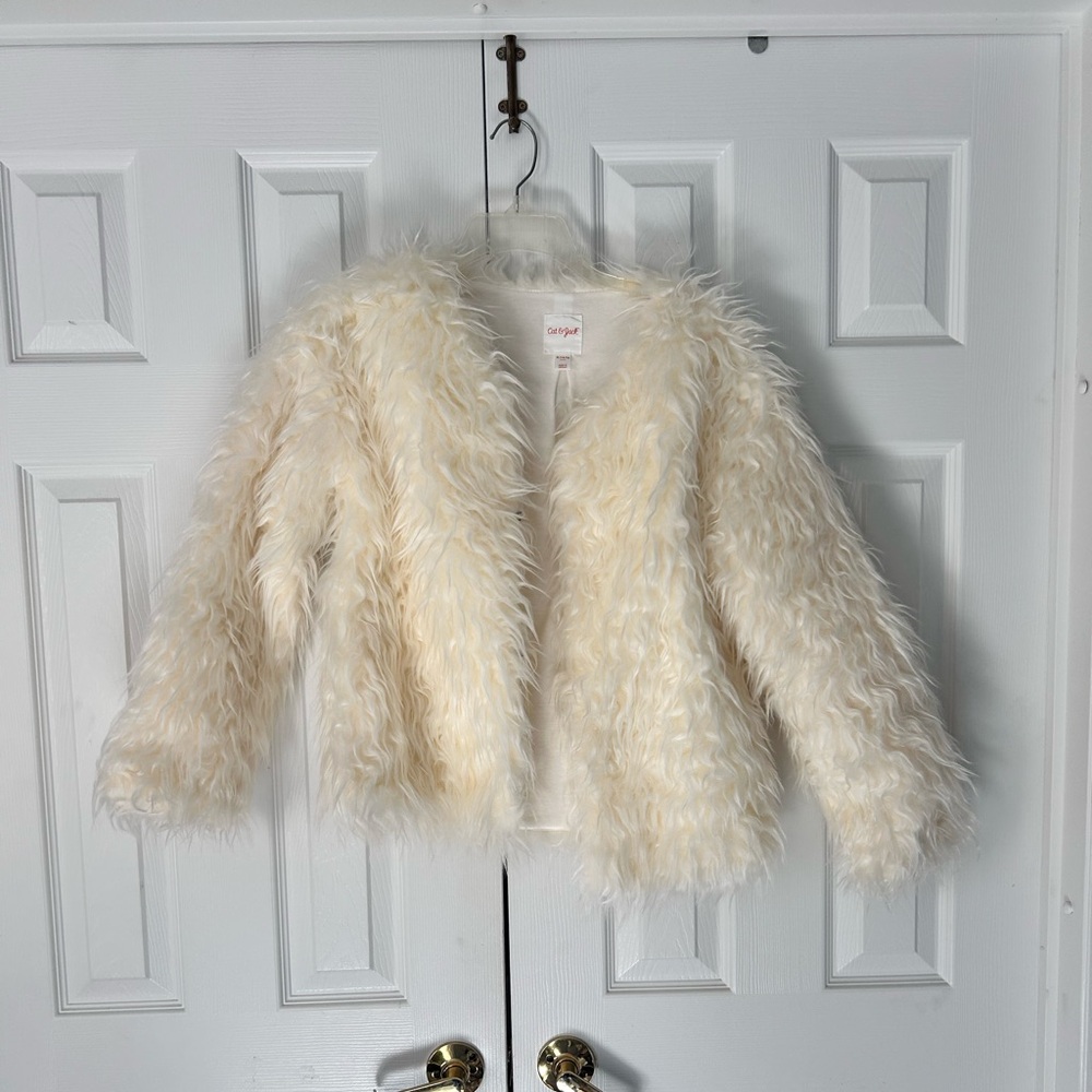 Cat & Jack Faux Fur Jacket Girls 14/16 Ivory Winter Coat